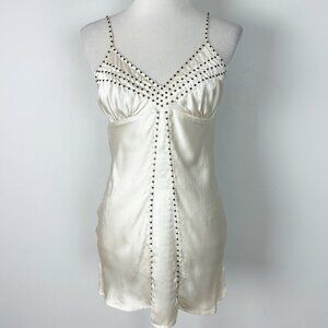 Y2K Gold Hawk Silk Cami Tank Top Bone Studded Boho Layer Size Small Women's